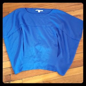 Diane von Furstenerg, blue silk shirt with pleats